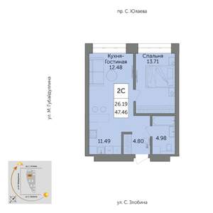 2-к квартира, вторичка, 47м2, 11/25 этаж