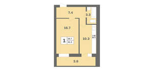 1-к квартира, вторичка, 41м2, 9/12 этаж