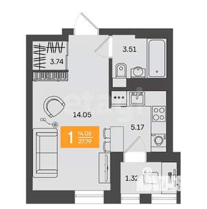 Студия квартира, вторичка, 28м2, 14/28 этаж