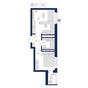 1-к квартира, вторичка, 28м2, 13/25 этаж