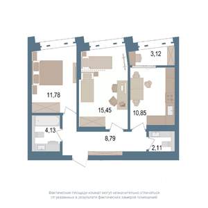 2-к квартира, вторичка, 55м2, 6/14 этаж