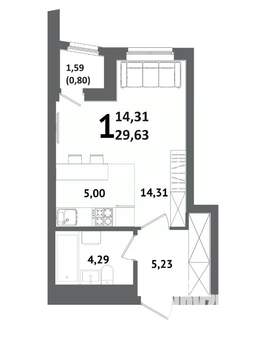 Студия квартира, вторичка, 30м2, 11/21 этаж