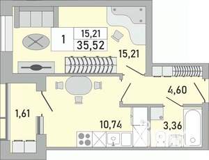 1-к квартира, вторичка, 36м2, 19/24 этаж