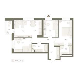 3-к квартира, вторичка, 82м2, 10/25 этаж