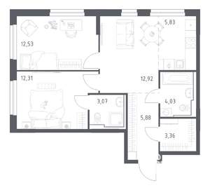 2-к квартира, вторичка, 60м2, 14/17 этаж