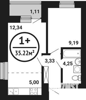 1-к квартира, вторичка, 35м2, 3/8 этаж