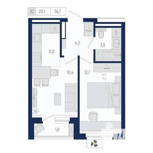 2-к квартира, вторичка, 37м2, 2/22 этаж