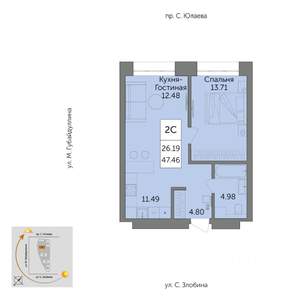 2-к квартира, вторичка, 47м2, 12/25 этаж