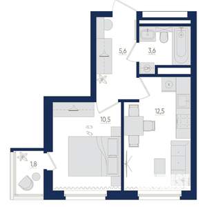 1-к квартира, вторичка, 33м2, 12/22 этаж