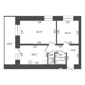 2-к квартира, вторичка, 52м2, 2/16 этаж