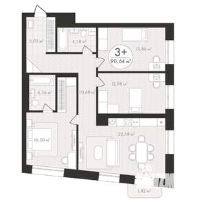 3-к квартира, вторичка, 91м2, 4/24 этаж