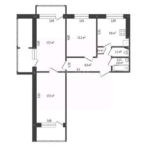 3-к квартира, вторичка, 75м2, 9/9 этаж