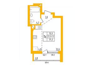 1-к квартира, строящийся дом, 25м2, 27/27 этаж