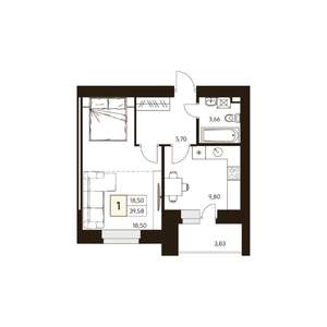 1-к квартира, строящийся дом, 40м2, 10/10 этаж