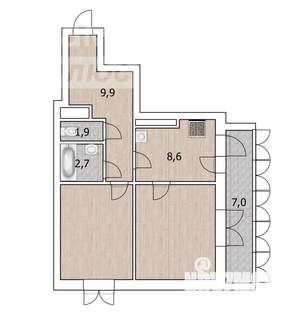 2-к квартира, вторичка, 53м2, 12/19 этаж