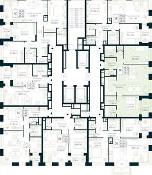 2-к квартира, строящийся дом, 73м2, 28/30 этаж