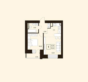 1-к квартира, вторичка, 39м2, 12/10 этаж