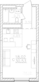 Студия квартира, вторичка, 31м2, 11/25 этаж