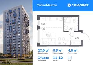 Студия квартира, вторичка, 21м2, 14/17 этаж