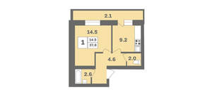 1-к квартира, вторичка, 38м2, 7/12 этаж
