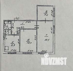 3-к квартира, вторичка, 58м2, 1/9 этаж