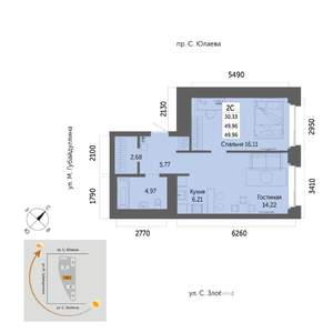 2-к квартира, вторичка, 50м2, 5/32 этаж