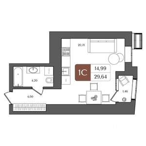 Студия квартира, строящийся дом, 30м2, 16/21 этаж