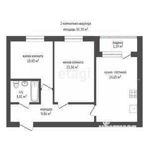 2-к квартира, вторичка, 55м2, 5/5 этаж