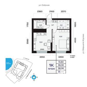1-к квартира, вторичка, 38м2, 13/32 этаж