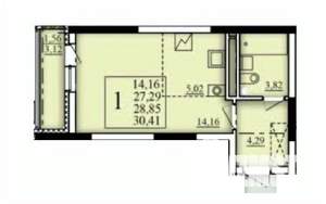 1-к квартира, строящийся дом, 29м2, 10/25 этаж