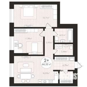 2-к квартира, строящийся дом, 67м2, 2/24 этаж