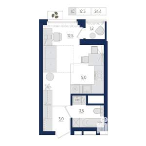 1-к квартира, вторичка, 25м2, 7/22 этаж
