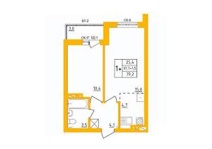 1-к квартира, строящийся дом, 39м2, 20/27 этаж