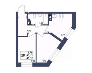 2-к квартира, строящийся дом, 40м2, 10/34 этаж