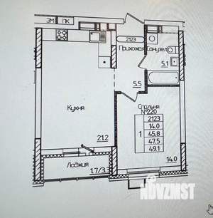 1-к квартира, вторичка, 46м2, 12/25 этаж