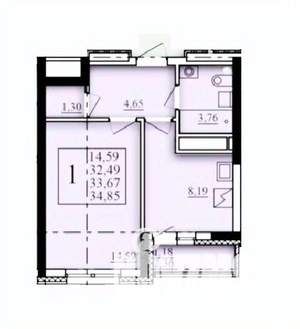 1-к квартира, строящийся дом, 34м2, 17/25 этаж