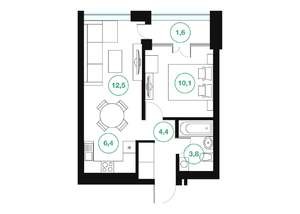 2-к квартира, строящийся дом, 39м2, 16/25 этаж