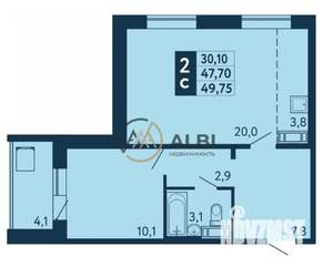 2-к квартира, сданный дом, 50м2, 17/19 этаж