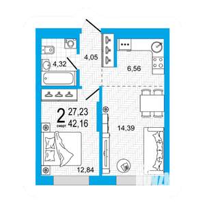 1-к квартира, вторичка, 42м2, 21/26 этаж
