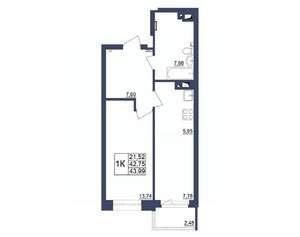 1-к квартира, строящийся дом, 44м2, 6/34 этаж