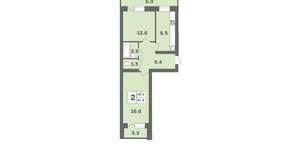 2-к квартира, вторичка, 57м2, 6/12 этаж