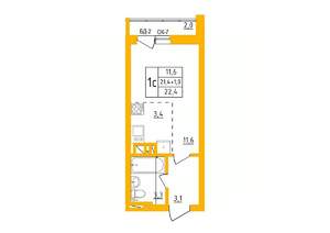 1-к квартира, строящийся дом, 22м2, 18/27 этаж