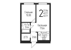 1-к квартира, строящийся дом, 41м2, 3/24 этаж