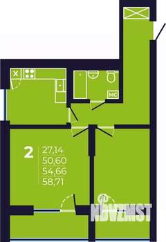 2-к квартира, строящийся дом, 55м2, 13/25 этаж