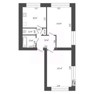 2-к квартира, вторичка, 55м2, 1/4 этаж