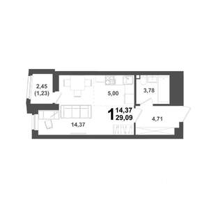 Студия квартира, вторичка, 29м2, 10/21 этаж