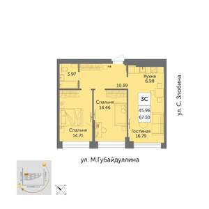 3-к квартира, вторичка, 67м2, 30/32 этаж