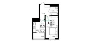1-к квартира, вторичка, 35м2, 29/30 этаж