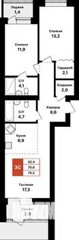 3-к квартира, вторичка, 74м2, 1/8 этаж