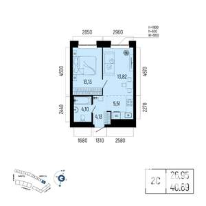 2-к квартира, вторичка, 41м2, 6/25 этаж